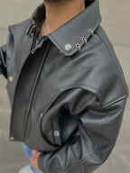 Men's PU Leather Elasticated Hem Jacket