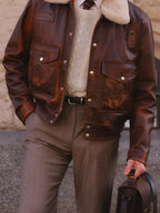 Faux Fur Collar Leather Cropped Jacket