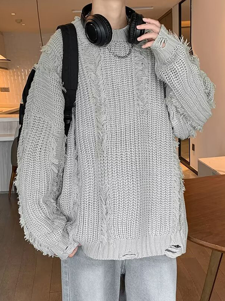 Men's Fringed Loose Knit Sweater