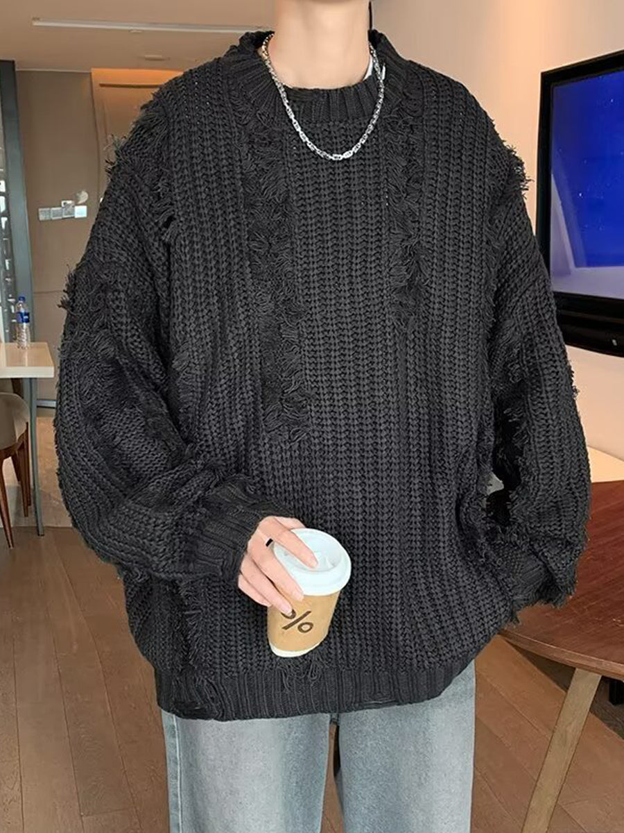 Men's Fringed Loose Knit Sweater