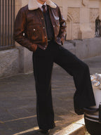 Faux Fur Collar Leather Cropped Jacket