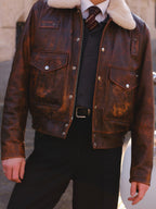 Faux Fur Collar Leather Cropped Jacket