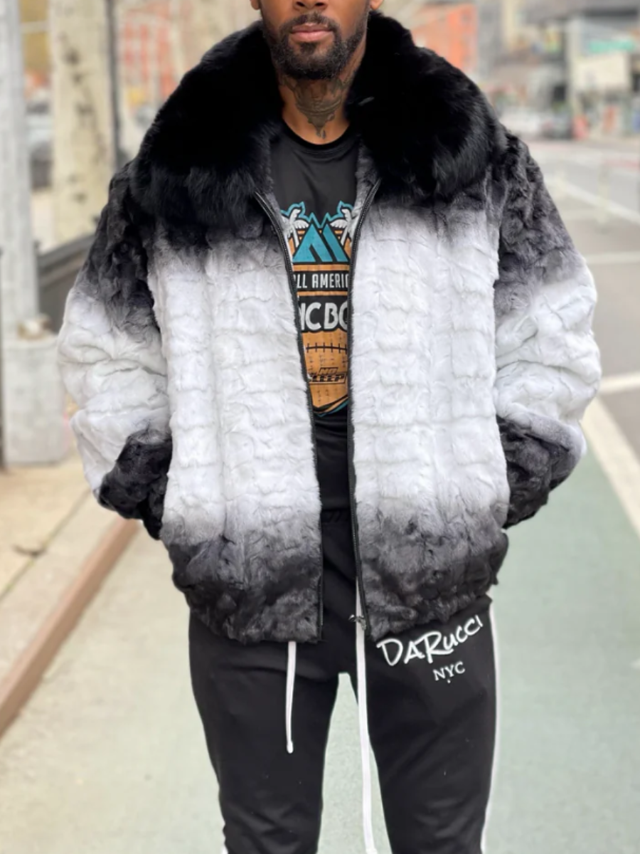 Contrast Faux Fur Lapel Coat