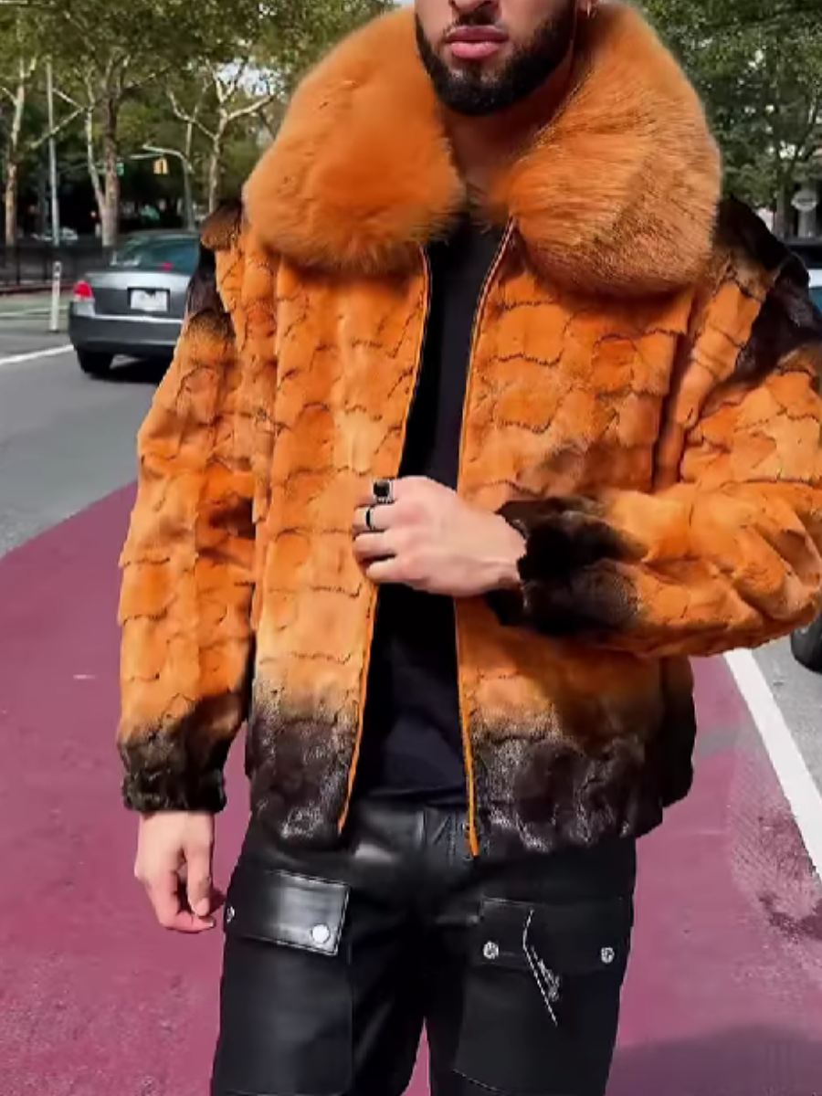 Contrast Faux Fur Lapel Coat